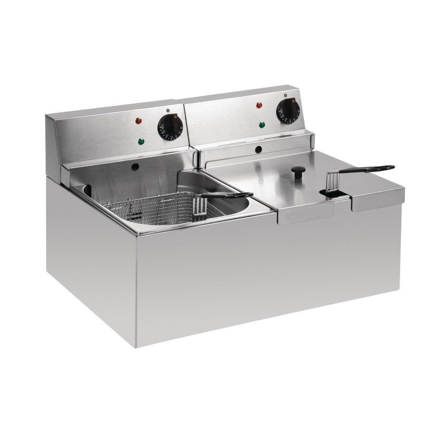 Friteuse double modèle de table LDF2 | acier inoxydable | 8L | 31,5 x 54 x 41,7 cm