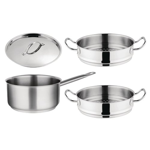  Vogue Stainless Steel Saucepan and Steamers | 3-Piece Set 