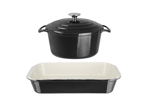  Vogue Ensemble de plat à rôtir et de plat à four | 2 pièces | Fonte | Revêtement antiadhésif 