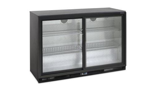  HorecaTraders Réfrigérateur bar | Noir | 2 portes coulissantes en verre | 328L 