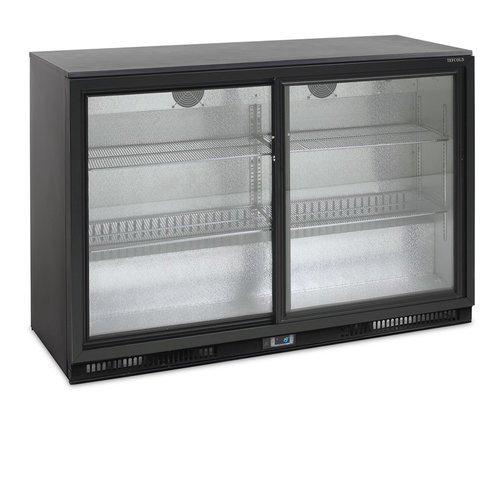  HorecaTraders Bar fridge | Black | 2 Glass Sliding Doors | 328L 