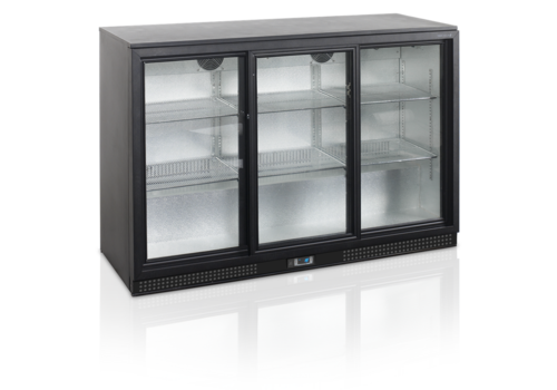  HorecaTraders Bar fridge | Black | 3 Glass Sliding Doors 