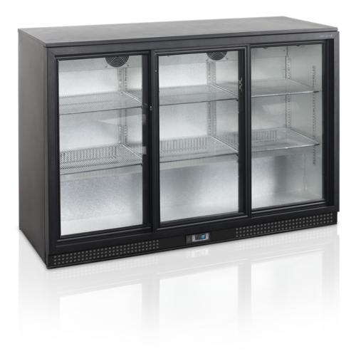  HorecaTraders Bar fridge | Black | 3 Glass Sliding Doors 