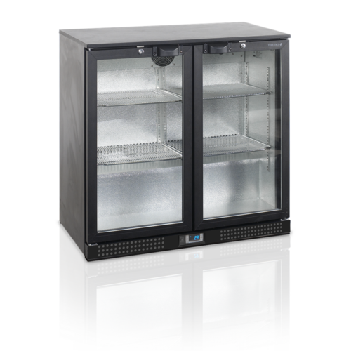  HorecaTraders Réfrigérateur bar | Noir | 2 portes vitrées | Serrure incluse 