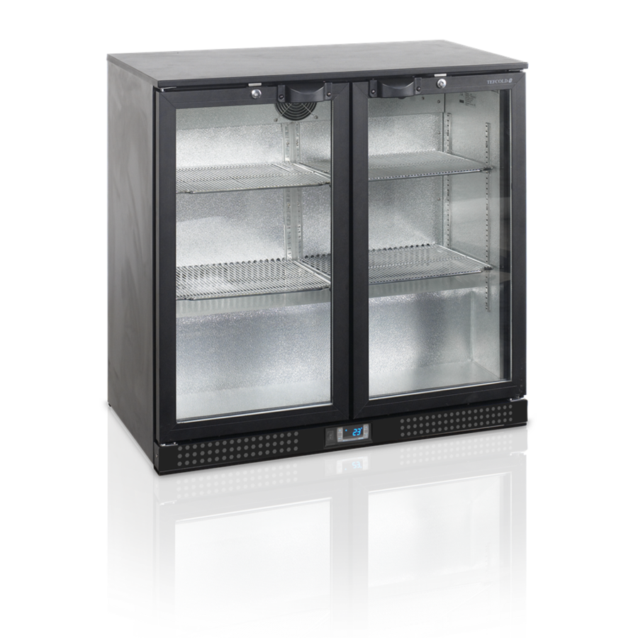 Bar fridge | Black | 2 Glass Doors | Includes lock