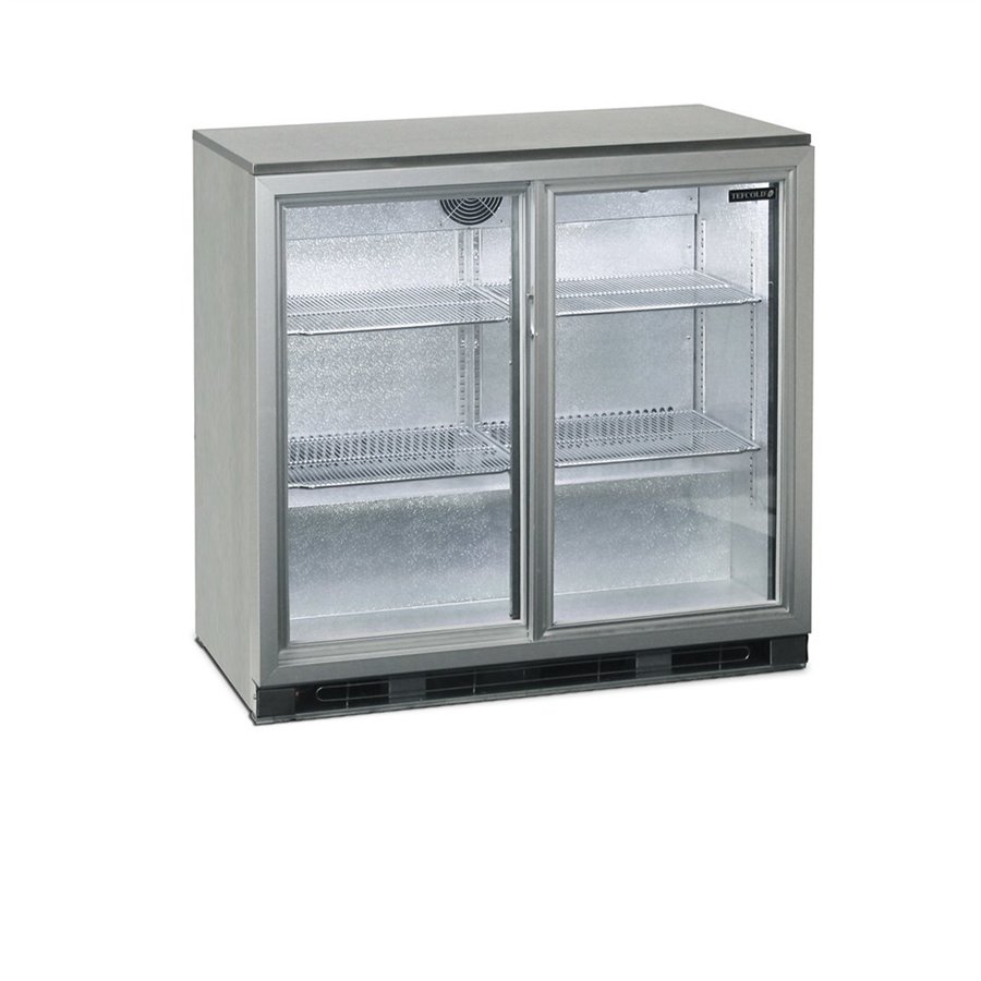 Réfrigérateur bar | Chrome | 2 portes vitrées | Serrure incluse