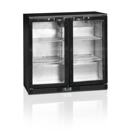  HorecaTraders Réfrigérateur bar | Noir | 2 portes vitrées | Serrure incluse 