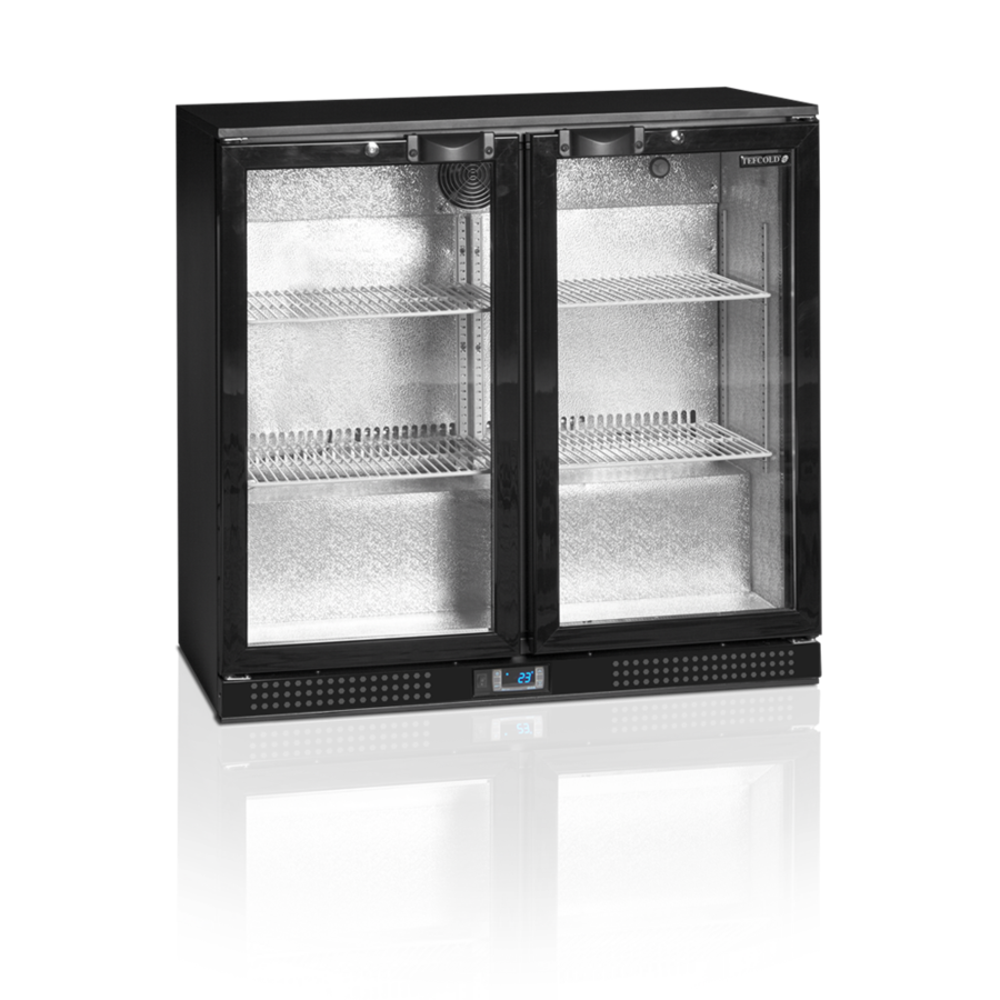 Bar fridge | Black | 2 Glass doors | Includes lock