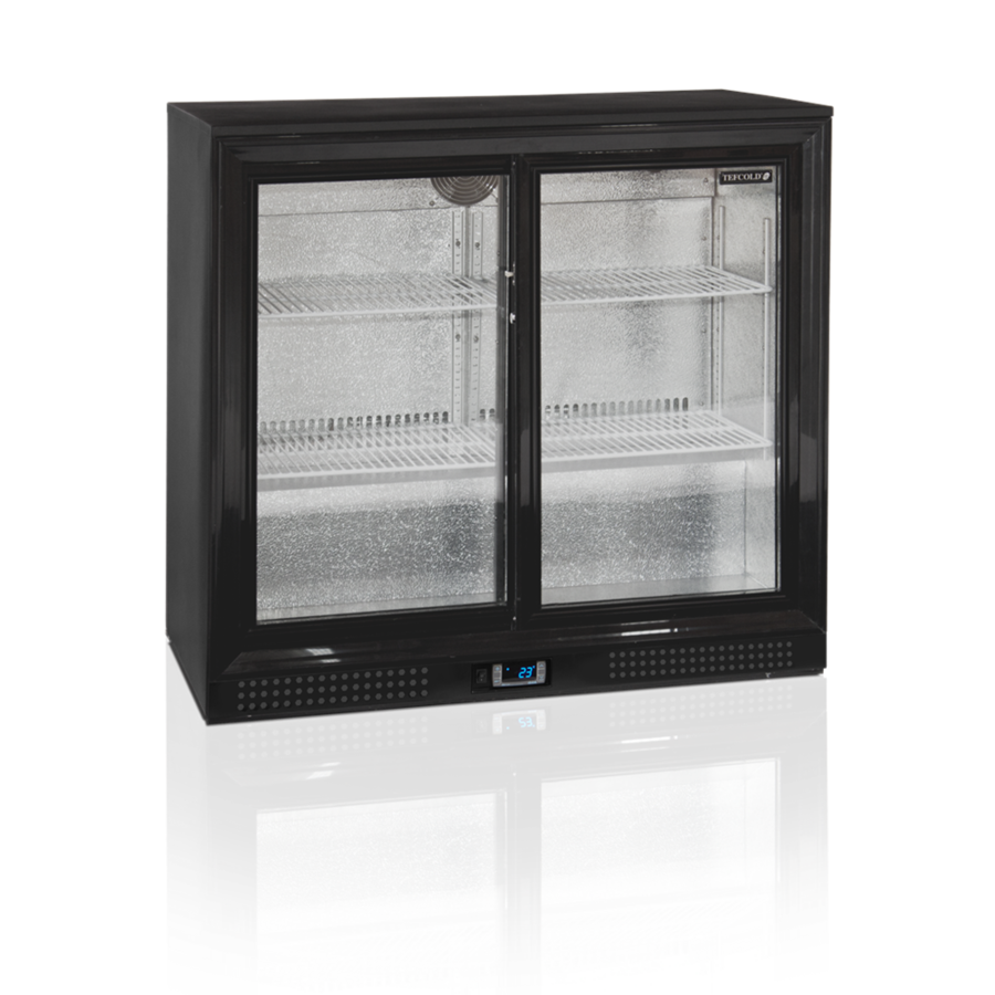 Bar fridge | Black | 2 Glass doors | Includes lock