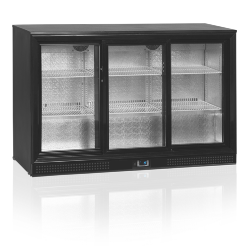  HorecaTraders Bar cooling | Black | 3 Glass Doors | 136 x 52 x 87 cm 