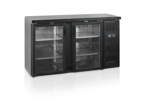  HorecaTraders Bar cooling | Black | 2 Glass doors | 146.3 x 51.3 x 86 cm 