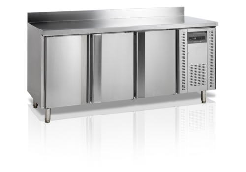  HorecaTraders Établi réfrigéré en acier inoxydable avec paroi arrière | 3 portes | 180 x 70 x 98 cm 