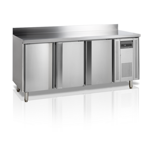  HorecaTraders Stainless steel refrigerated workbench with rear wall | 3-door | 180x70x98cm 