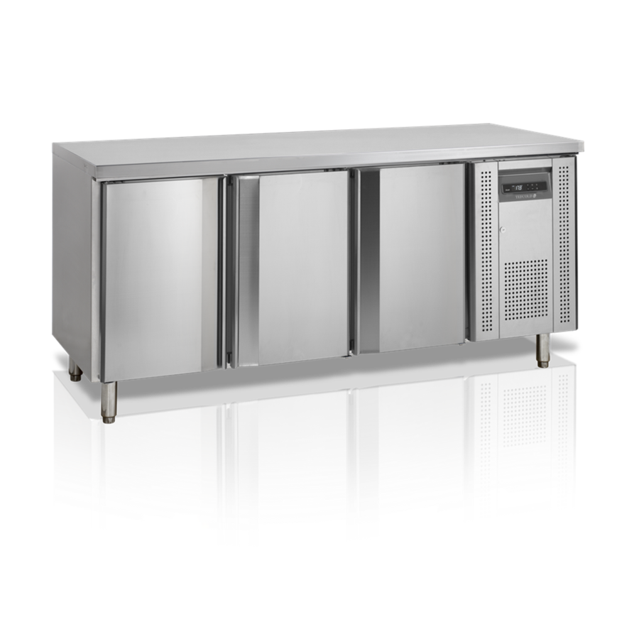 Stainless Steel Refrigerated Workbench | Without rear wall | 3-door | 180x70x88cm