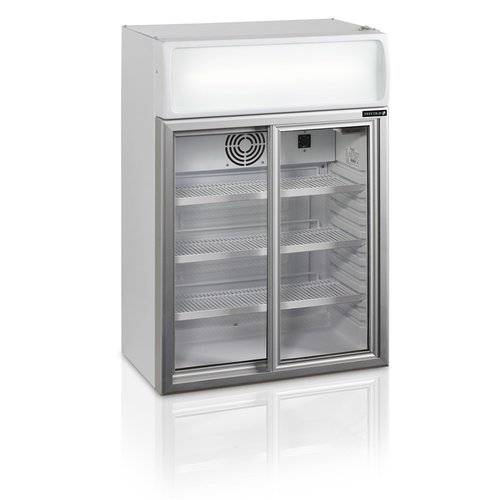  HorecaTraders Display refrigerator | White | Glass Sliding Doors | LED | 65.5 x 39 x 93 cm 