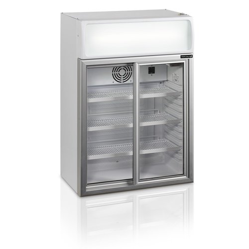  HorecaTraders Display refrigerator | White | Glass sliding doors | LED | 65.5 x 39 x 93 cm 