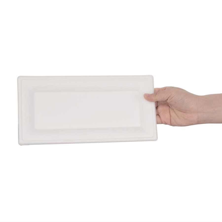 Assiettes en bagasse | Compostable | Rectangulaire | 258 mm | (50 pièces)
