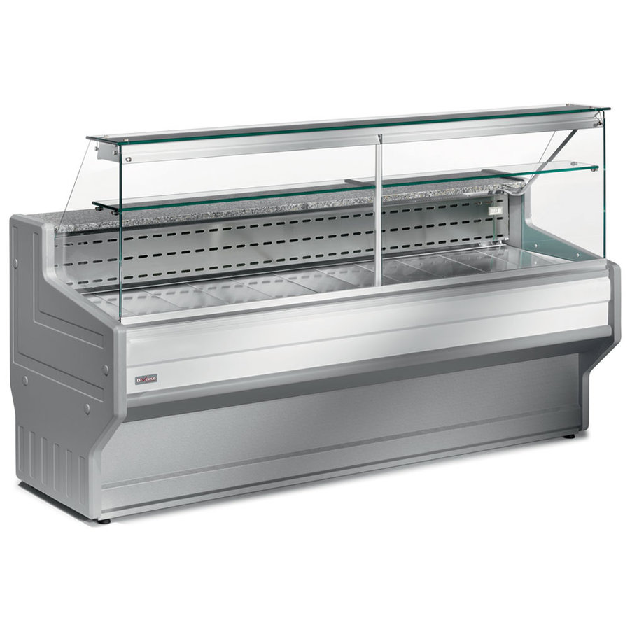 Refrigerated display case with straight glass 90°, with reserve