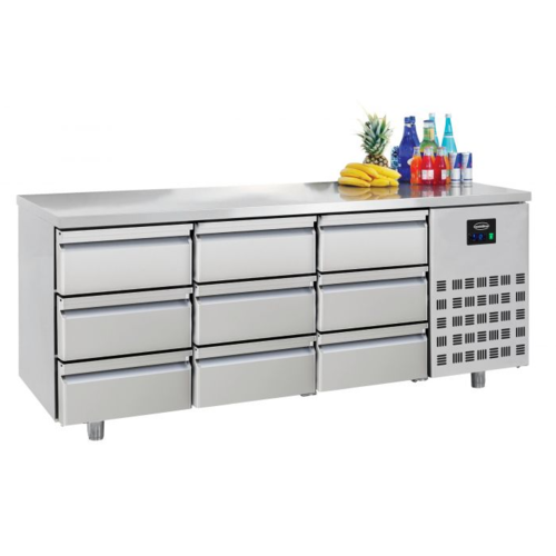  HorecaTraders Stainless Steel Refrigerated Workbench | 9 Drawers | Forced Cooling 