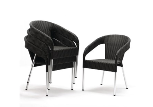  HorecaTraders Black Chairs | Poly rattan | Indoor/Outdoor | Charcoal (4 pieces) 