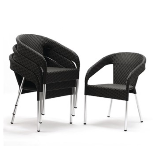  HorecaTraders Black Chairs | Poly rattan | Indoor/Outdoor | Charcoal (4 pieces) 