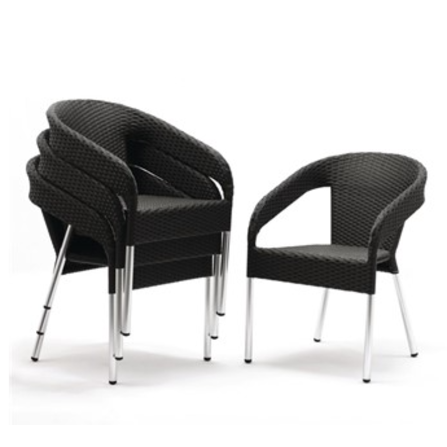 Chaises noires | Poly rotin | Intérieur/Extérieur | Charbon de bois (4 pièces)