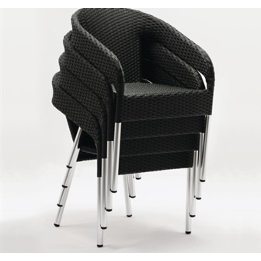 Chaises noires | Poly rotin | Intérieur/Extérieur | Charbon de bois (4 pièces)