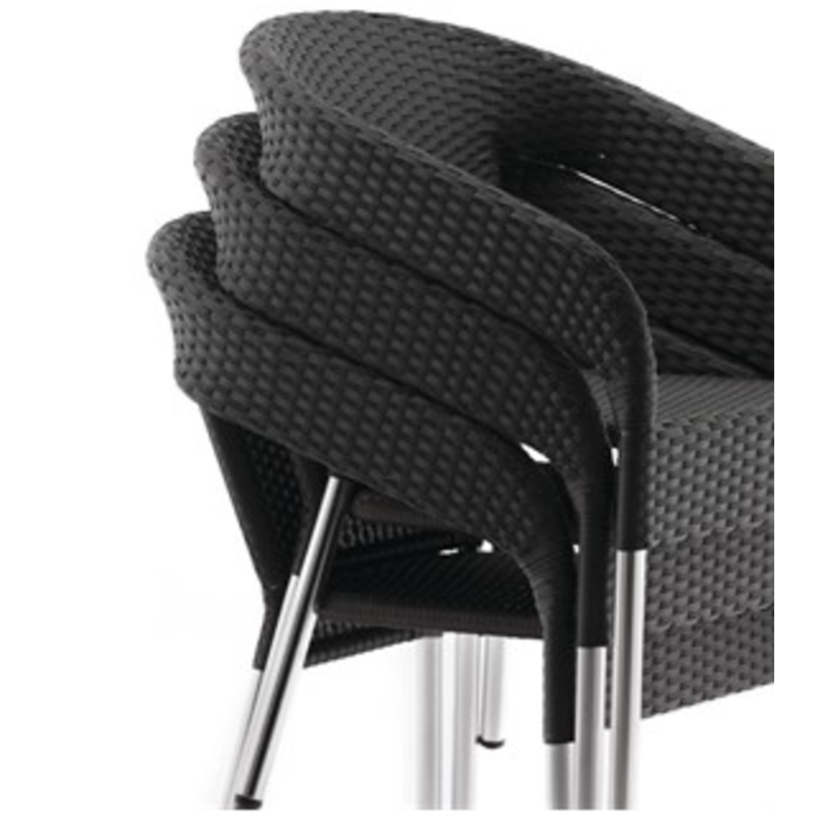 Chaises noires | Poly rotin | Intérieur/Extérieur | Charbon de bois (4 pièces)