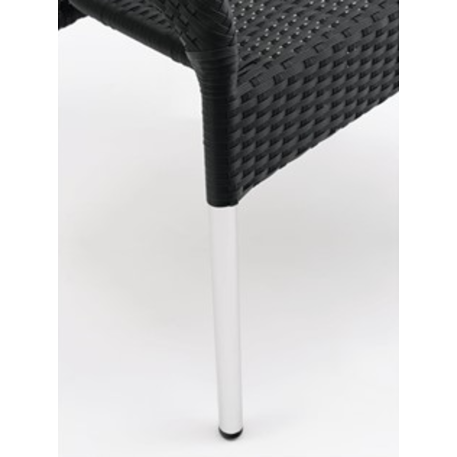 Chaises noires | Poly rotin | Intérieur/Extérieur | Charbon de bois (4 pièces)
