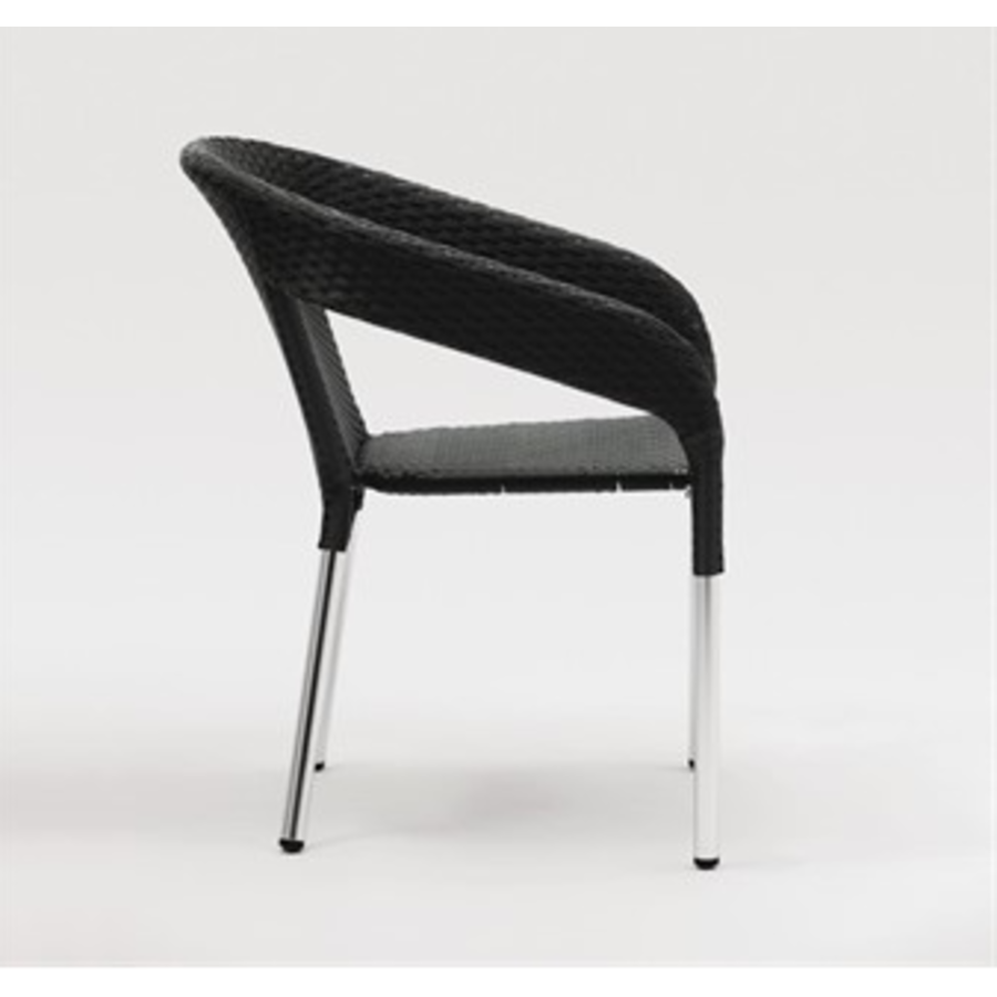 Chaises noires | Poly rotin | Intérieur/Extérieur | Charbon de bois (4 pièces)