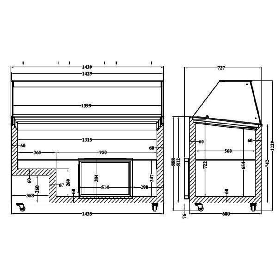 Scoop ice cream display case | 144x73x (h) 123 cm