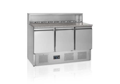  HorecaTraders Comptoir à pizza en acier inoxydable | 3 portes | 130x52x50cm 