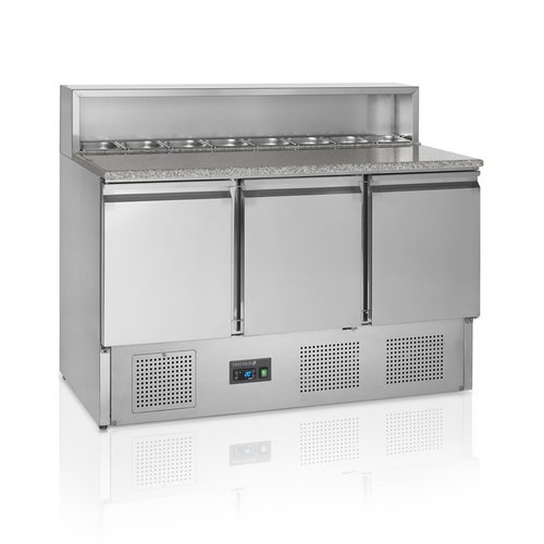  HorecaTraders Stainless Steel Pizza Counter | 3-door | 130x52x50cm 