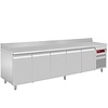 HorecaTraders Rvs Gekoelde Werkbank Met Spatrand | 5 Deurs - 263 x 70 x 85/90 cm