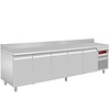 HorecaTraders Stainless Steel Cooled Workbench With Splash Edge | 5 Doors - 263 x 70 x 85/90 cm