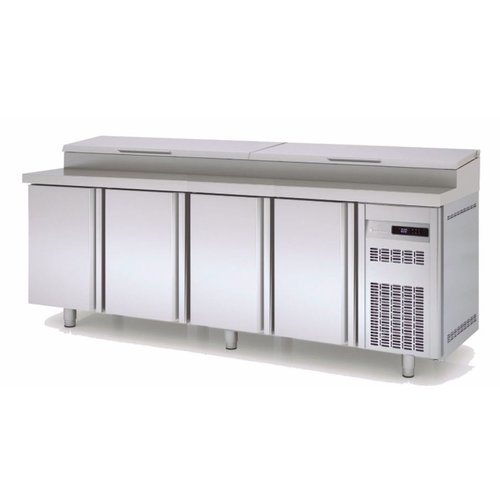  Coreco Établi réfrigéré en acier inoxydable | 4 portes | 224,5x70x104,3 cm 