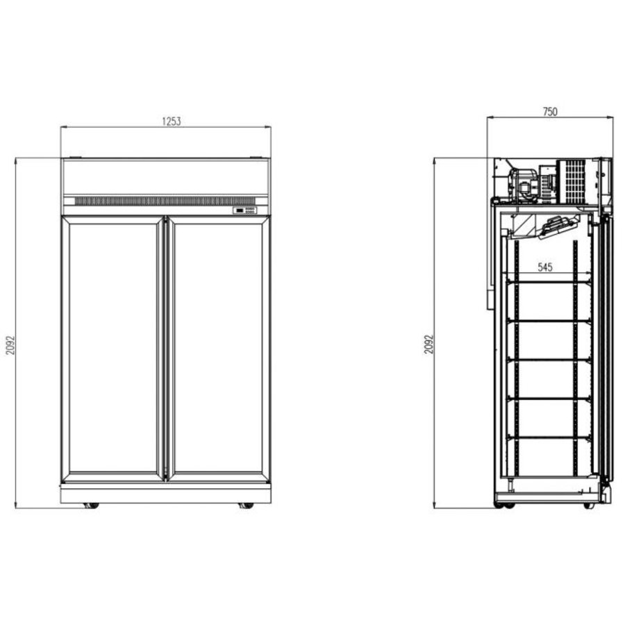 Koelkast | 2 Glasdeuren | 1000L