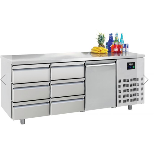  Combisteel Stainless steel cooling workbench | 1 door | 6 drawers | 1865x700x850 