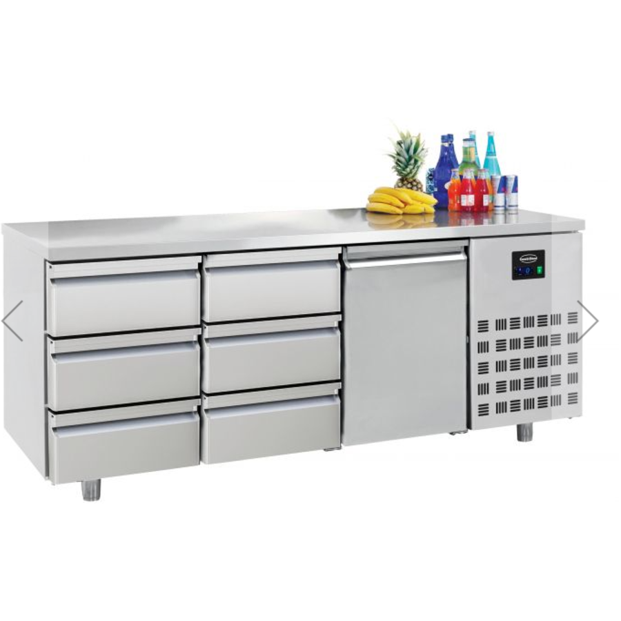 Établi réfrigéré en acier inoxydable | 1 porte | 6 tiroirs | 1865x700x850mm