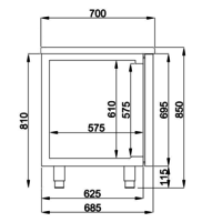 Stainless steel cooling workbench | 1 door | 6 drawers | 1865x700x850mm