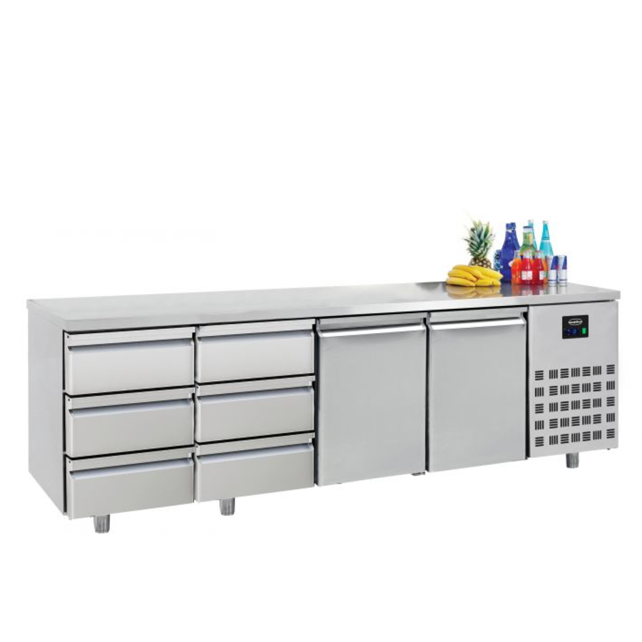 Établi réfrigéré en acier inoxydable | 2 portes | 6 tiroirs | 2330x700x850 mm