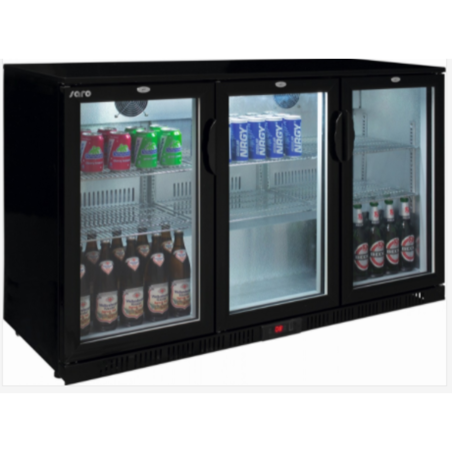Bar fridge | Black | 3 swing doors | 135x52x85 cm