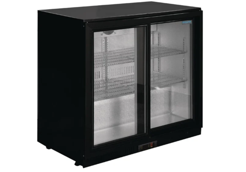  Polar Refroidisseur de bar | Noir | 2 portes coulissantes en verre | 198L | 85(h)x90x52 cm 