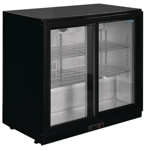  Polar Bar cooler | Black | 2 Glass Sliding Doors | 198L | 85(h)x90x52 cm 