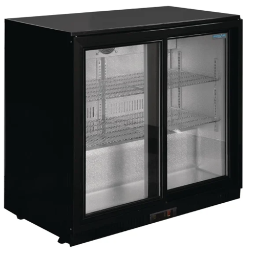  Polar Refroidisseur de bar | Noir | 2 portes coulissantes en verre | 198L | 85(h)x90x52 cm 