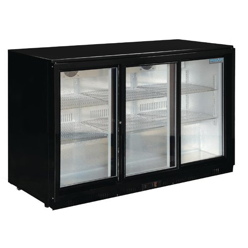  HorecaTraders Bar cooling | 3 sliding doors | black | 330L |90(h)x135x52cm 