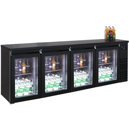  HorecaTraders Stainless Steel Bar Cooler Black | 4 Glass doors | 249x55x95(h) cm 