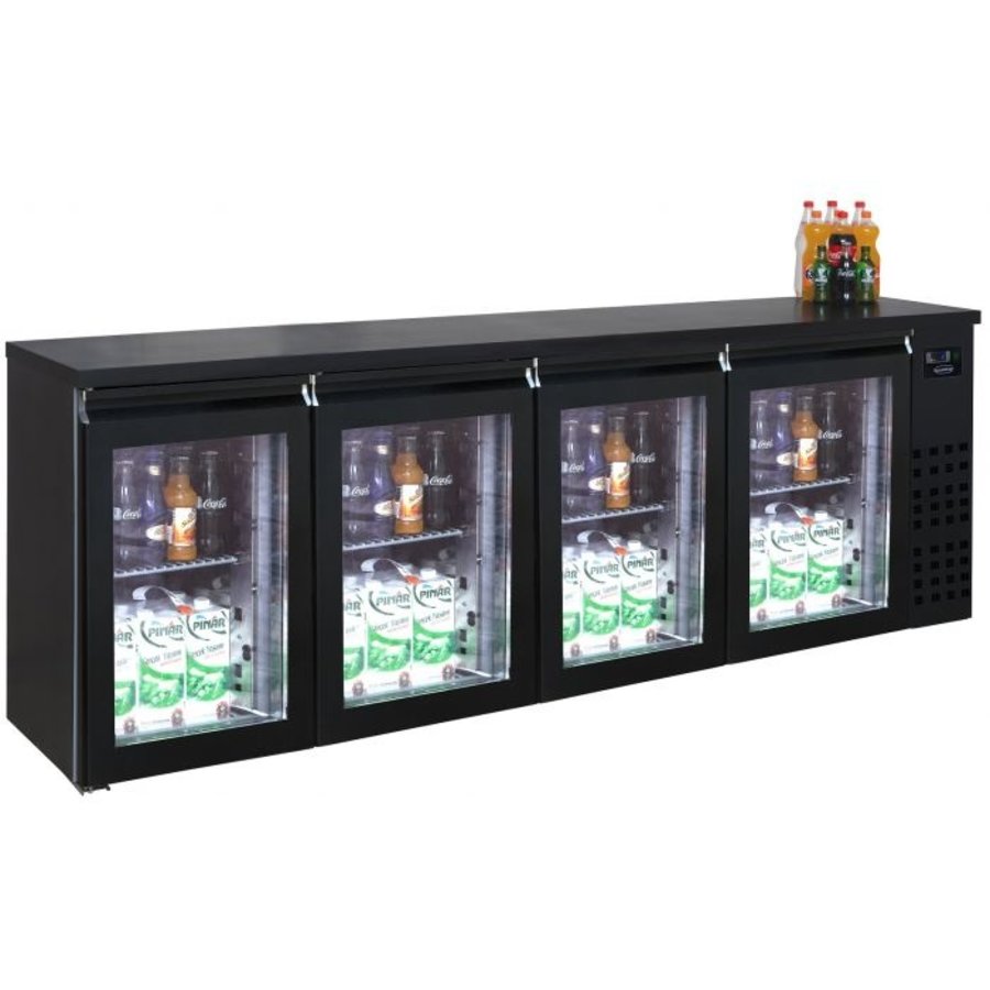 Glacière de bar en acier inoxydable noir | 4 portes vitrées | 249x55x95(h) cm
