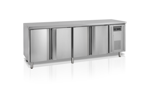  HorecaTraders Établi réfrigéré en acier inoxydable | 4 portes | 223x60x88(h)cm 