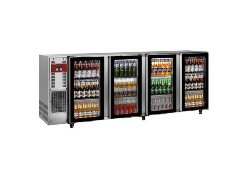  HorecaTraders Refroidisseur de bouteilles en acier inoxydable avec 4 portes vitrées | 783 litres 